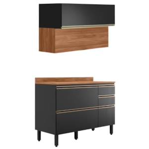 Balcao Com Tampo e Armario Aereo 120 cm Proenca Nogueira Carbono Prime Demartez