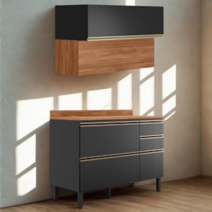 Balcao Com Tampo e Armario Aereo 120 cm Proenca Nogueira Carbono Prime Demartez