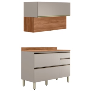 Balcao Com Tampo e Armario Aereo 120 cm Proenca Nogueira Nude Prime Demartez