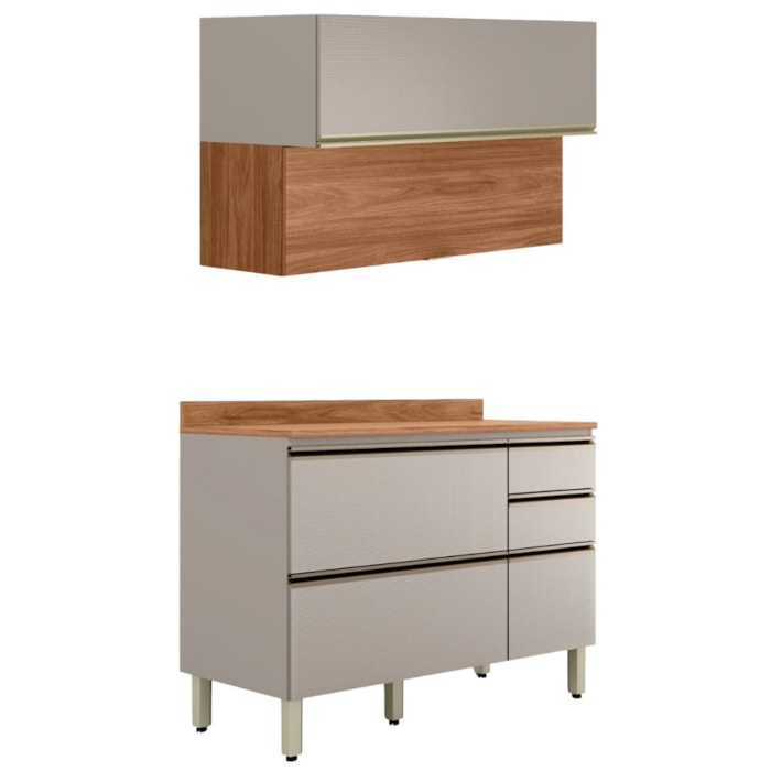 Balcao Com Tampo e Armario Aereo 120 cm Proenca Nogueira Nude Prime Demartez