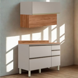 Balcao Com Tampo e Armario Aereo 120 cm Proenca Nogueira Nude Prime Demartez