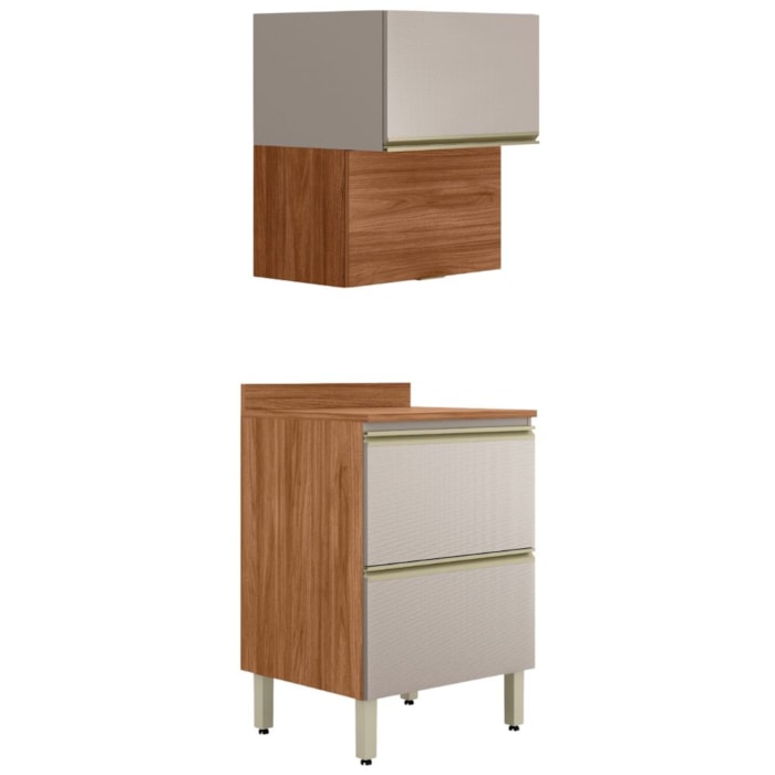 Balcao Com Tampo e Armario Aereo 60 cm MDF Proenca Nogueira Nude Prime Demartez
