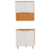Balcao Com Tampo E Armario Aereo 80 cm MDF Bari Freijo Off Acetinado POLIMAN