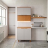 Balcao Com Tampo E Armario Aereo 80 cm MDF Bari Freijo Off Acetinado POLIMAN