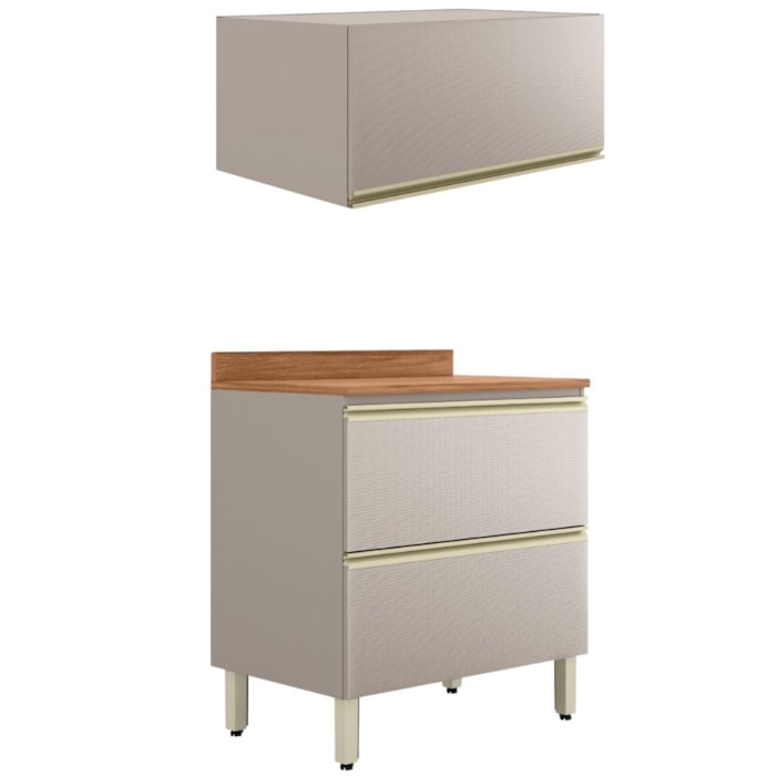 Balcao Com Tampo e Armario Aereo 80 cm Proenca Nogueira Nude Prime Demartez