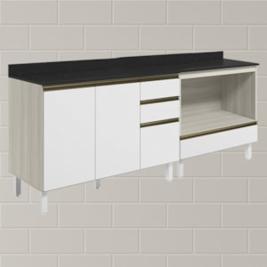 Balcao com Tampo e Balcao Forno MDF Kali Bianco Toq Branco Uv Nicioli