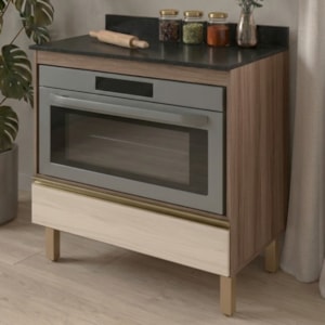 Balcao Com Tampo E Nicho Para Forno 1 Gaveta MDF 80 cm Kali 1640622 Carvalho TOQ Bianco Nicioli