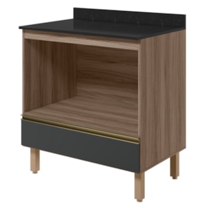 Balcao Com Tampo E Nicho Para Forno 1 Gaveta MDF 80 cm Kali 1640622 Carvalho TOQ Chumbo Nicioli