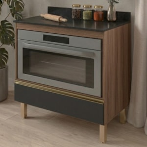 Balcao Com Tampo E Nicho Para Forno 1 Gaveta MDF 80 cm Kali 1640622 Carvalho TOQ Chumbo Nicioli