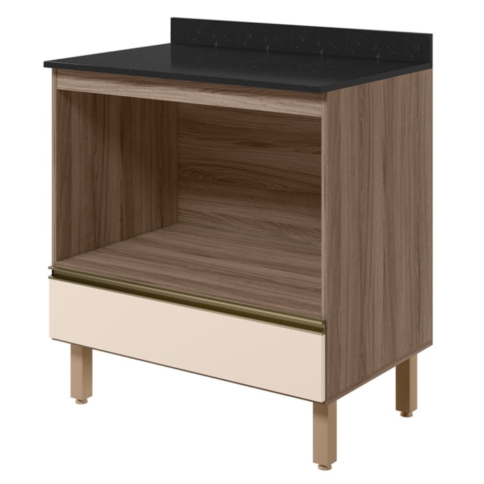 Balcao Com Tampo E Nicho Para Forno 1 Gaveta MDF 80 cm Kali 1640622 Carvalho TOQ Off White Nicioli