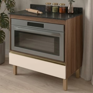 Balcao Com Tampo E Nicho Para Forno 1 Gaveta MDF 80 cm Kali 1640622 Carvalho TOQ Off White Nicioli