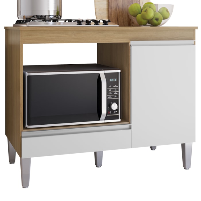 Balcao Com Tampo Para Cooktop 105 cm Carla Amendoa Branco REAJL Moveis