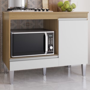 Balcao Com Tampo Para Cooktop 105 cm Carla Amendoa Branco REAJL Moveis