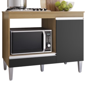 Balcao Com Tampo Para Cooktop 105 cm Carla Amendoa Preto REAJL Moveis
