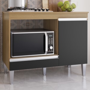 Balcao Com Tampo Para Cooktop 105 cm Carla Amendoa Preto REAJL Moveis