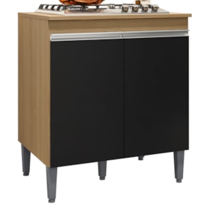 Balcao Com Tampo Para Cooktop 2 PT 79 cm Andreia Amendoa Preto REAJL Moveis