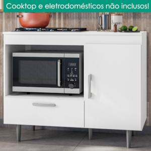 Balcao Com Tampo Para Cooktop 4 Bocas 1 Porta 105 cm Alecrim Branco POLIMAN