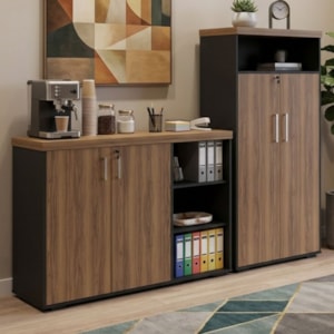 Balcao Escritorio 136 cm E Armario Com Nicho 173X90 cm Nogal Preto Artany