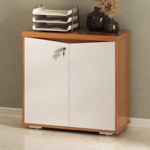 Balcao Escritorio 2 Portas Prateleira Ajustavel 74 cm Freijo Branco Artany