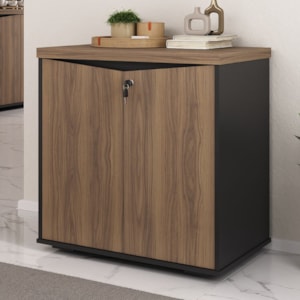 Balcao Escritorio 2 Portas Prateleira Ajustavel 74 cm Nogal Preto Artany