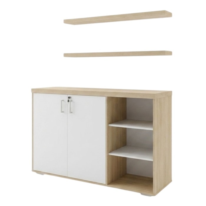 Balcao Escritorio Cafe 136 cm E 2 Prateleiras Suspensas 90 cm Carvalho Branco Artany