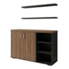 Balcao Escritorio Cafe 136 cm E 2 Prateleiras Suspensas 90 cm Nogal Preto Artany