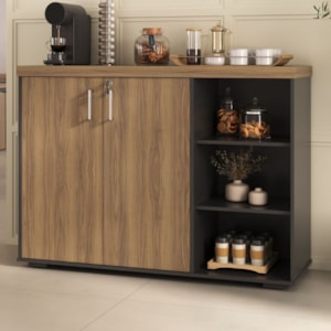 Balcao Escritorio Cafe 2 Portas 136 cm Nogal Preto Artany