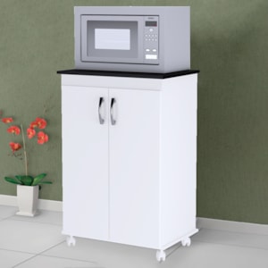 Balcao Multiuso 2 Portas 59 cm Vitoria Branco Preto REAJL Moveis
