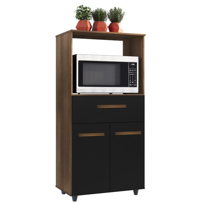 Balcao Multiuso Forno 2P 1G 60 cm Luna Savana Preto Mobbs