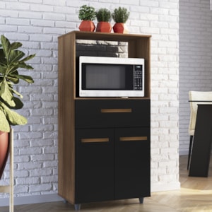 Balcao Multiuso Forno 2P 1G 60 cm Luna Savana Preto Mobbs