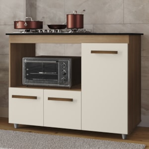 Balcao Para Cooktop 4 Bocas 3P 114 cm Ana Savana Off White Mobbs