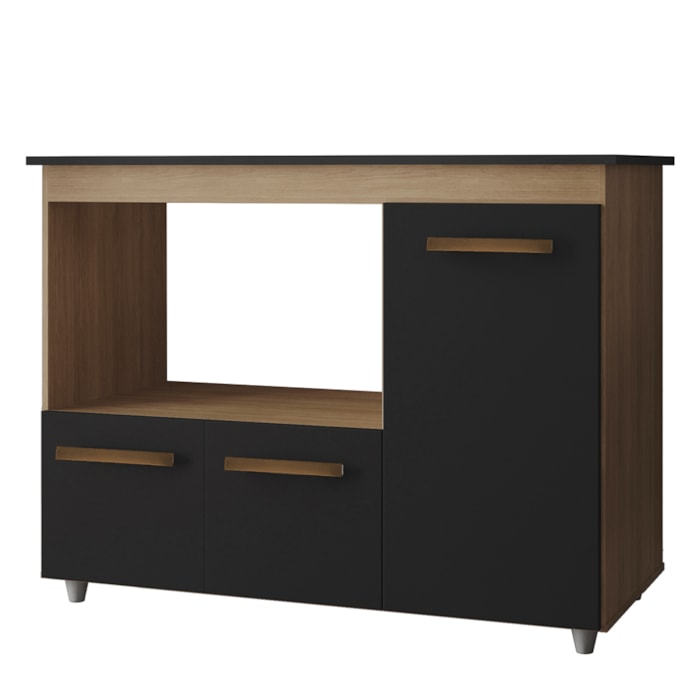 Balcao Para Cooktop 4 Bocas 3P 114 cm Ana Savana Preto Mobbs