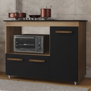 Balcao Para Cooktop 5 Bocas 3P 114 cm Ana Savana Preto Mobbs