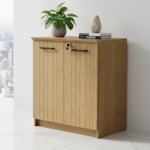 Balcão Para Escritorio 2 Portas 70cm com Chave e Puxador Metal ME4197 Amendoa Tecno Mobili