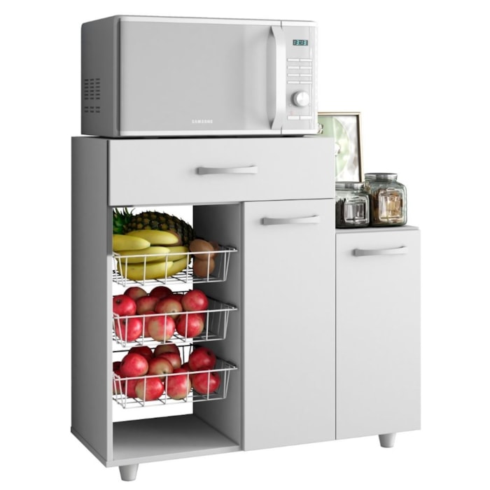 Balcao Para Forno Com Fruteira 2 Portas 90 cm Branco ARMoveis