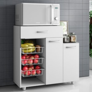 Balcao Para Forno Com Fruteira 2 Portas 90 cm Branco ARMoveis