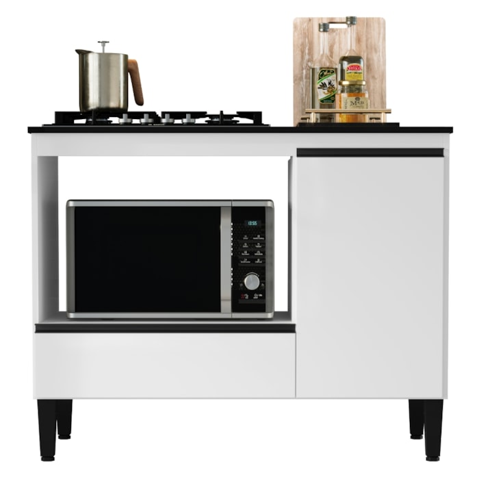Balcao Para Forno E Cooktop 1 Porta 1 Gaveta 103 cm Dinamarca Branco RUDK