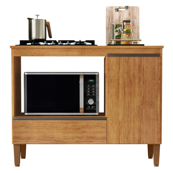 Balcao Para Forno E Cooktop 1 Porta 1 Gaveta 103 cm Dinamarca Cedro RUDK
