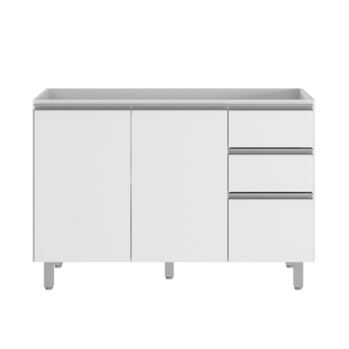 Balcao Para Pia 120 cm 3 Portas 2 Gavetas Evidence Branco POLIMAN