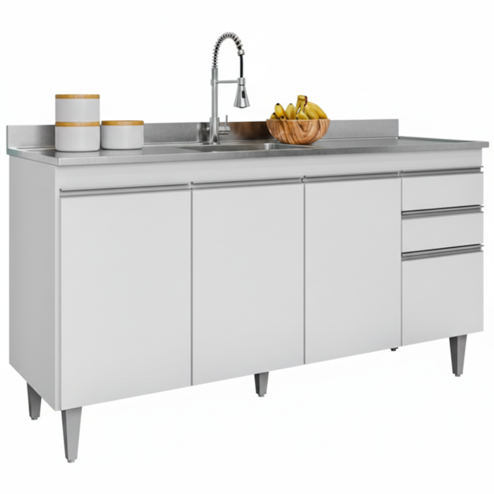 Balcao Para Pia 150 cm 4 Portas 2 Gavetas BP Ayla Branco Eratto Moveis