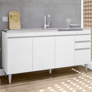 Balcao Para Pia 160 cm 4 Portas 2 Gavetas BP Lorena Branco Eratto Moveis