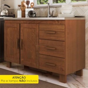 Balcao Para Pia 2 Portas 120 cm Madeira Macica Taeda 1241C Castanho Festra