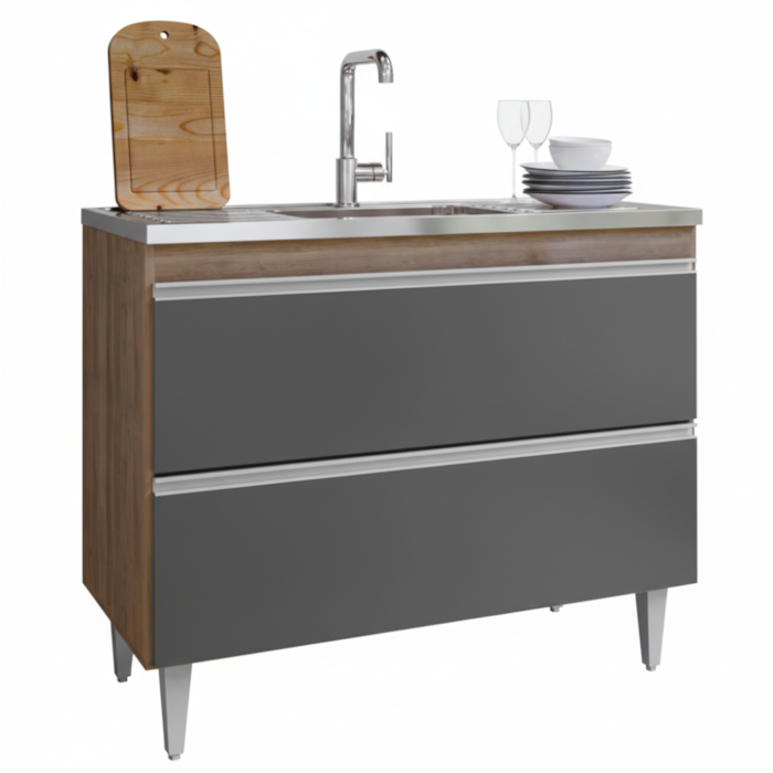 Balcao Para Pia 2 Portas Esmeralda 100 cm Freijo Grafite Eratto Moveis
