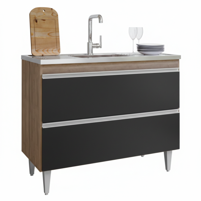 Balcao Para Pia 2 Portas Esmeralda 100 cm Freijo Preto Eratto Moveis