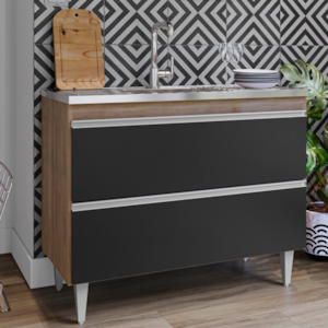 Balcao Para Pia 2 Portas Esmeralda 100 cm Freijo Preto Eratto Moveis