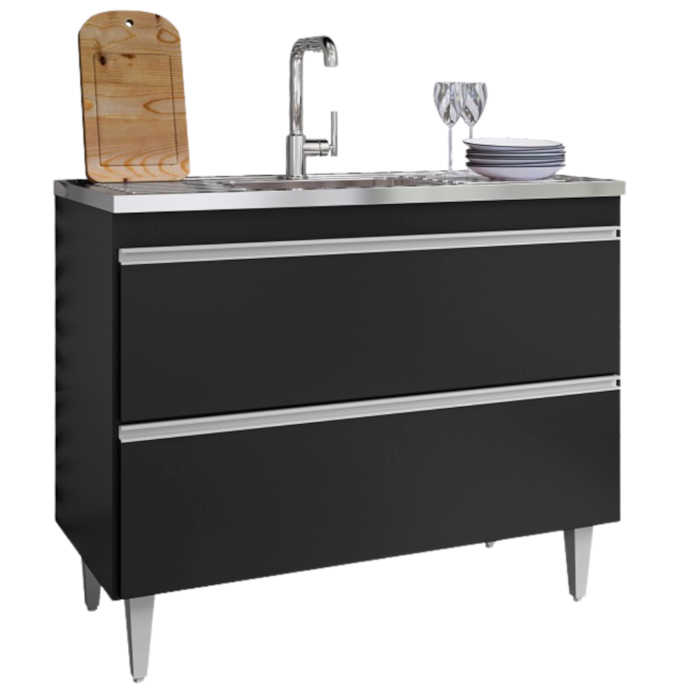 Balcao Para Pia 2 Portas Esmeralda 100 cm Preto Eratto Moveis