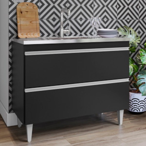 Balcao Para Pia 2 Portas Esmeralda 100 cm Preto Eratto Moveis