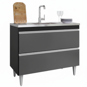 Balcao Para Pia 2 Portas Esmeralda 100 cm Preto Grafite Eratto Moveis
