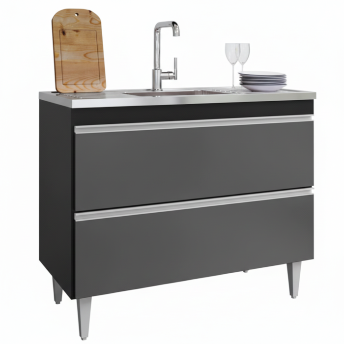 Balcao Para Pia 2 Portas Esmeralda 100 cm Preto Grafite Eratto Moveis