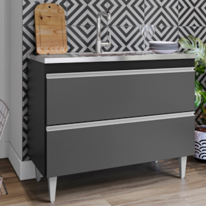 Balcao Para Pia 2 Portas Esmeralda 100 cm Preto Grafite Eratto Moveis